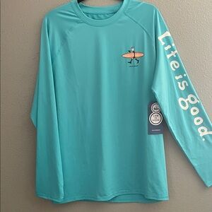 Life Is Good Aqua Surfboard Long Sleeve Shirt UPF 50